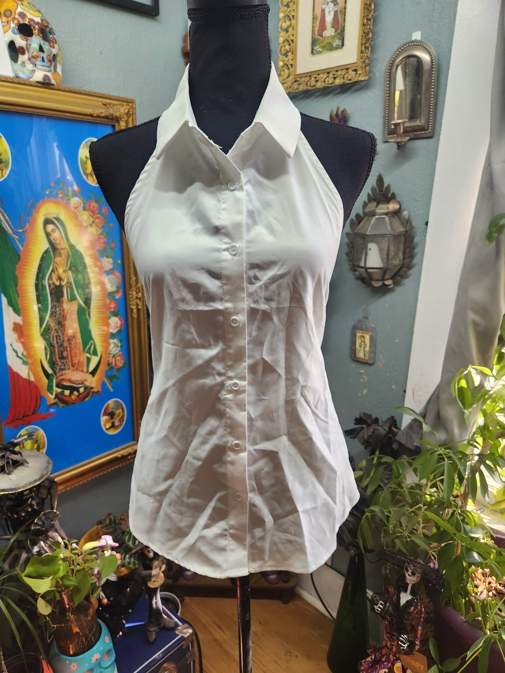 Fashion Nova White Halter Button-Front Camisole